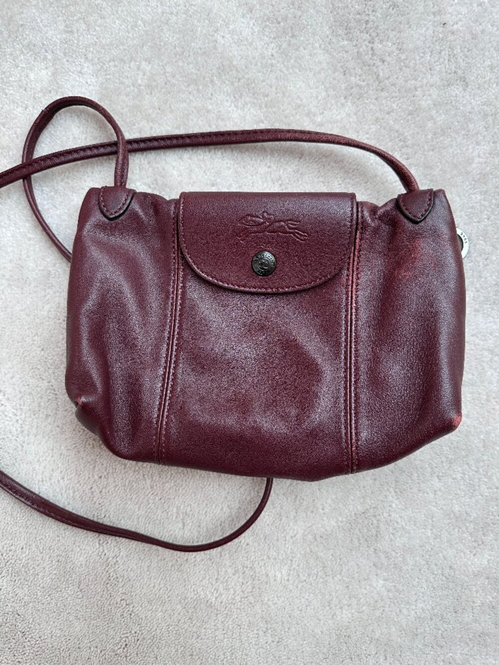 Longchamp Soft Leather Dark Red Crossbody Bag
